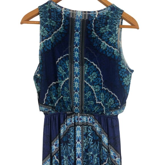 New Style Co Sleeveless Maxi Dress Sz Medium Blue Mandala Print Studded Detail - Picture 11 of 12